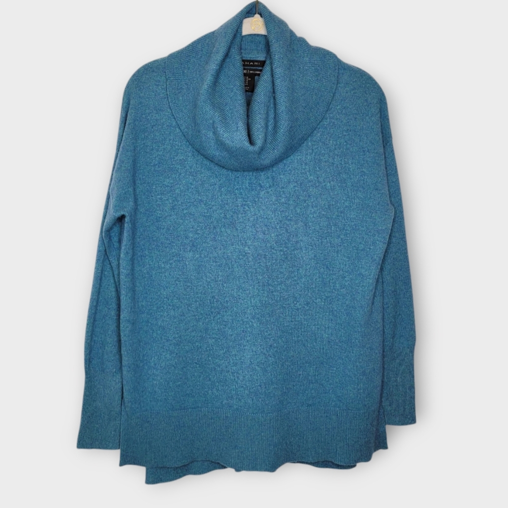 Tahari Cashmere Cowlneck Tunic Sweater XS Blue